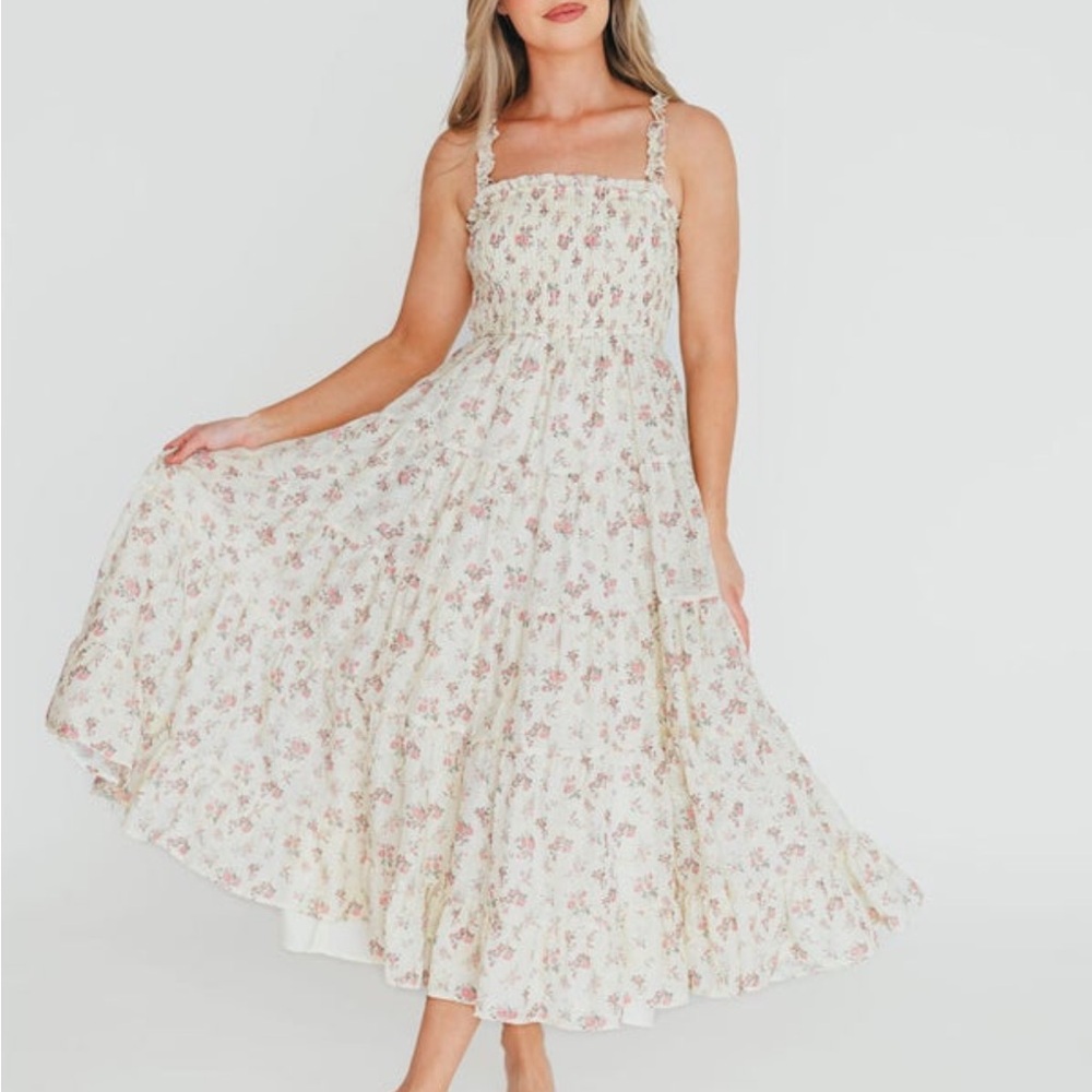 Worth White Cream Ruffled Tiered Midi Sundress